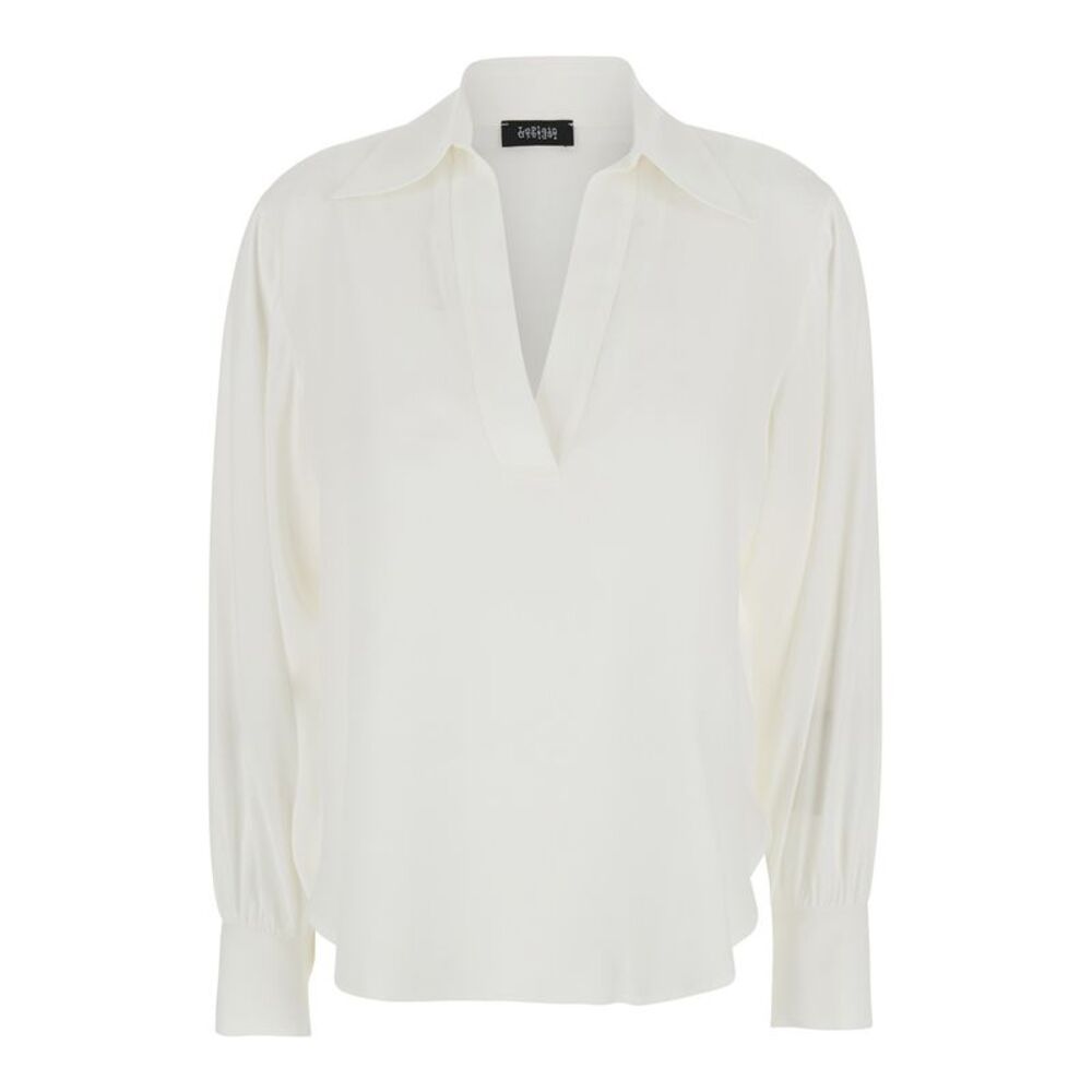 Plain Women White Polo Shirt With V-Neck In Silk Blend Woman